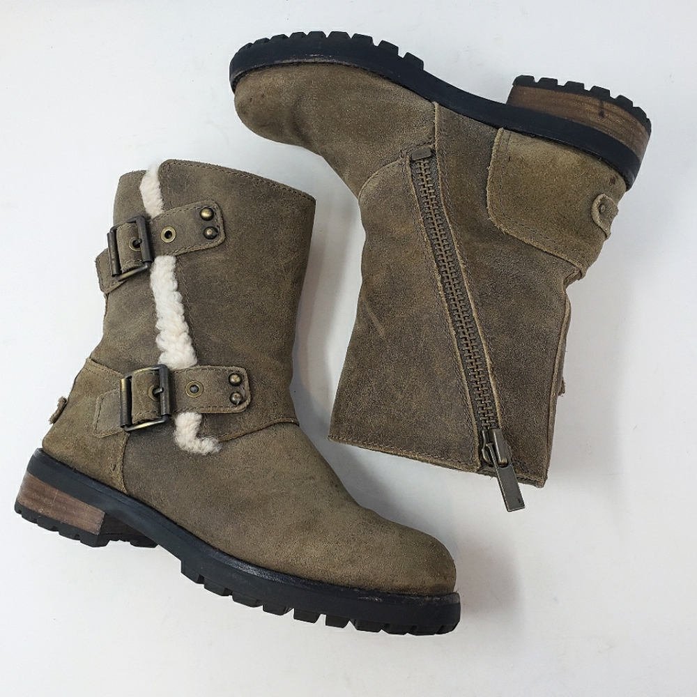 UGG Niels II 2 Chipmunk Water Resistant Leather Moto Boots Womens Size 5